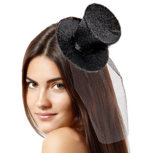 TIARA WITH TOP HAT GLITTER BLACK