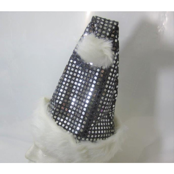 HAT SANTA METALLIC SEQUIN SILVER WITH FU