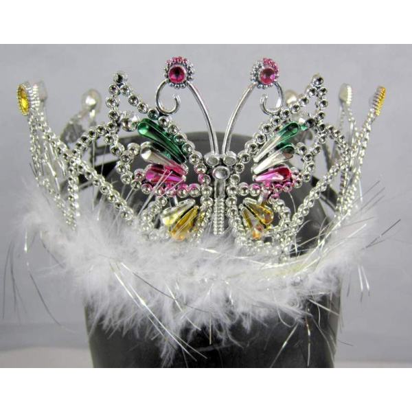 SILVER CROWN WITH BUTTERFLY DESIGN FLUFF