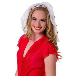 HEN PARTY TIARA BRIDE - WHITE LACE - RED