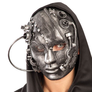 MASK FACE STEAMPUNK SILVER WITH NET EYE