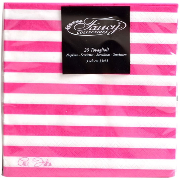 NAPKINS STRIPE 3PLY 33 X 33CM PINK