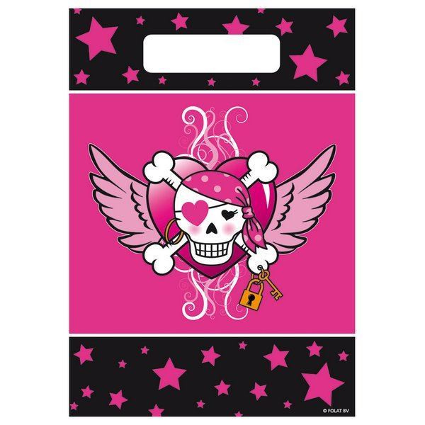 PINK AND BLACK PIRATE LOOT BAGS PIRATE GIRL BIRTHDAY 8'S