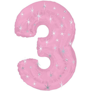 BALLOON FOIL - NUMBER 3 PINK SPARKLE