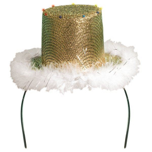 TIARA SEQUIN GOLD HAT WITH WHITE FUR