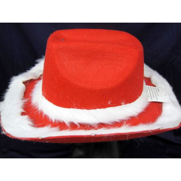 HAT COWBOY RED WITH WHITE PLUSH TRIMS