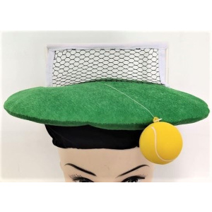 NOVELTY TENNIS HAT GREEN WITH NET & BALL