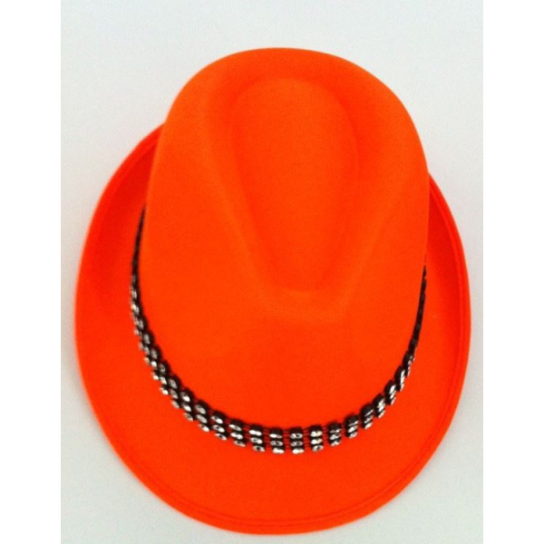 HAT TRILBY SATIN ORANGE WITH DIAMOND 59C