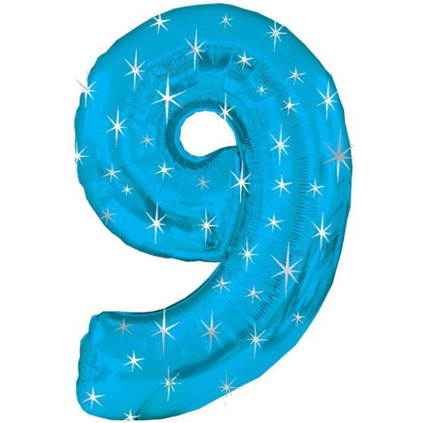 BALLOON FOIL - NUMBER 9 BLUE SPARKLE