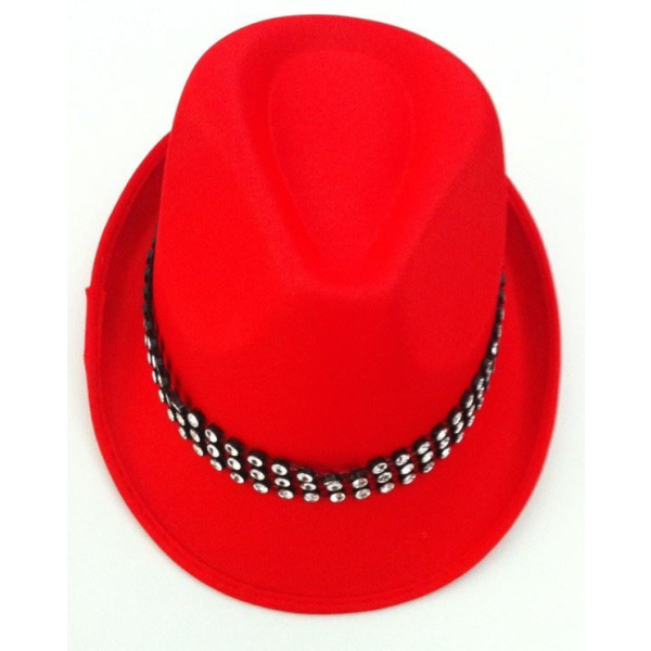 HAT TRILBY SATIN RED WITH DIAMOND 59CM