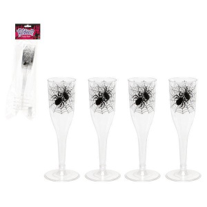 FLUTES HALLOWEEN SPIDER SET OF 4