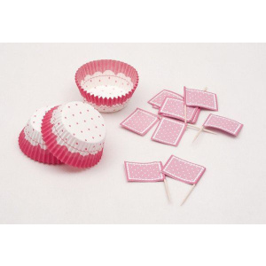 CUP CAKE CASES PINK & WHITE & PICKS LARG