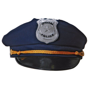 HAT POLICE BLUE WITH BADGE & GOLD BAND