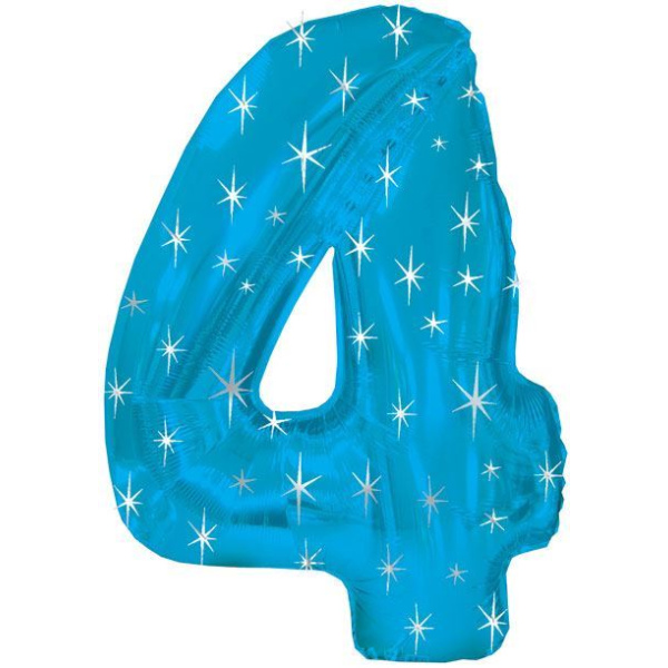 BALLOON FOIL - NUMBER 4 BLUE SPARKLE