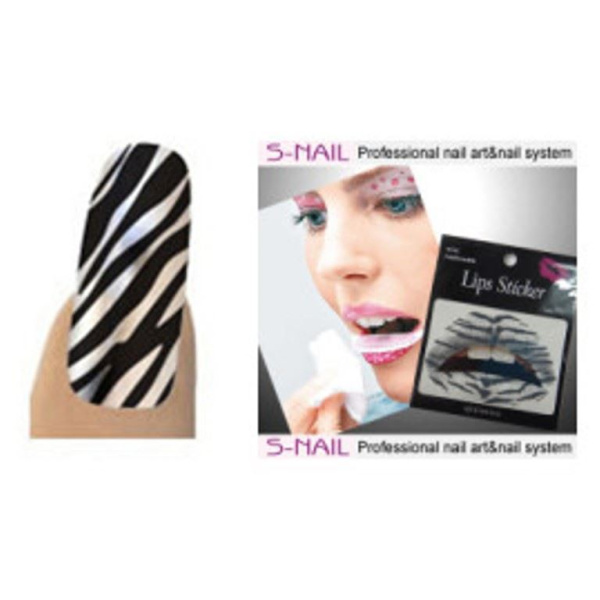 LIP TATTOO & 16 NAIL FOILS WHITE/BK STRP