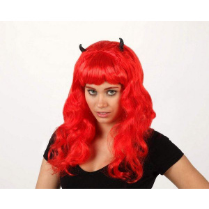 WIG DEMON WITH HORNS RED HAIR