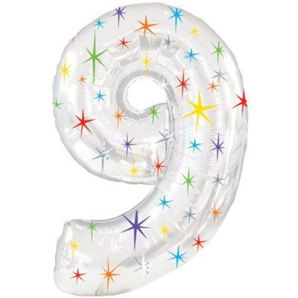 BALLOON FOIL - NUMBER 9 MULTI SPARKLE