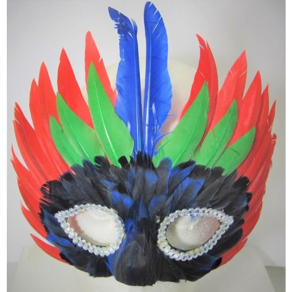 MASK FEATHER 3 TIER RED & GREEN